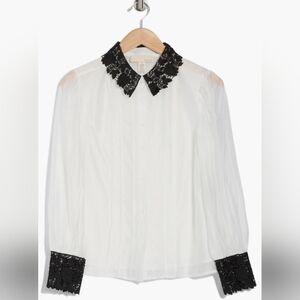 By Design Jaycee Lace Collar Button-Up Blouse Women L**